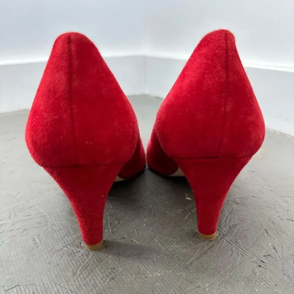 Good American Red Suede Leather The Icon Pointed Toe Pump Stiletto Heel Size 8